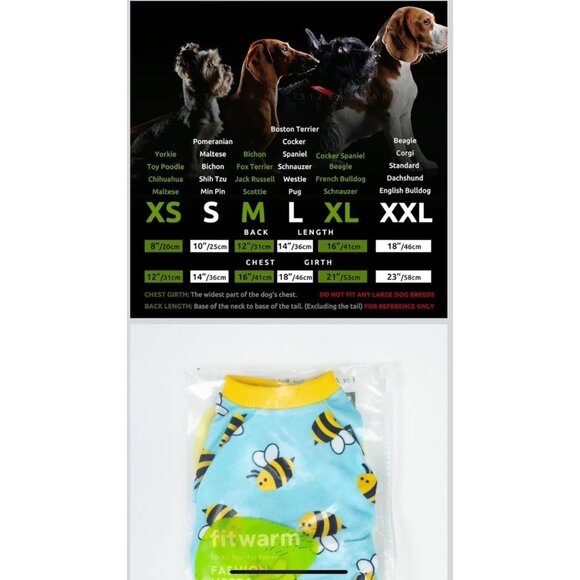 Bumble Bee Fleece Dog Pajamas Warm Winter Clothes for Small Dogs Size Medium NEW - Picture 7 of 7